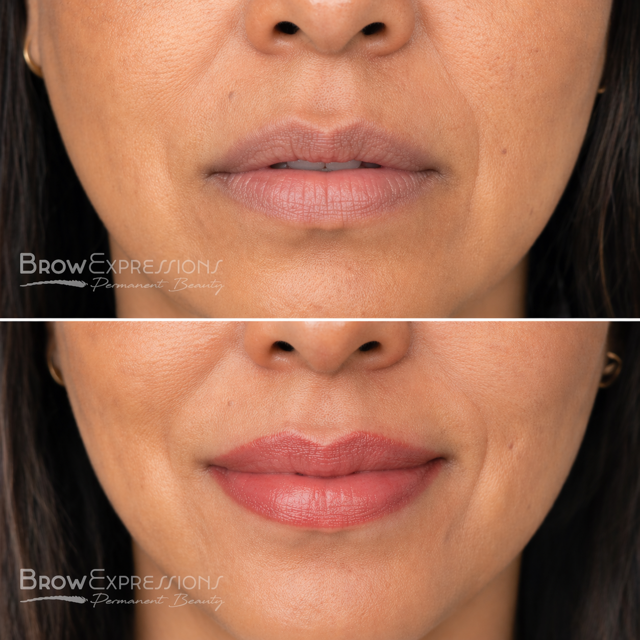 Lip blush before and after — permanent lip color by Brow Expressions Prescott AZ